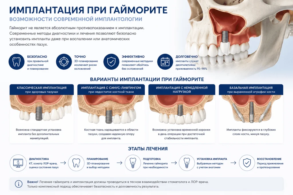 Способы имплантации зубов с гайморитом