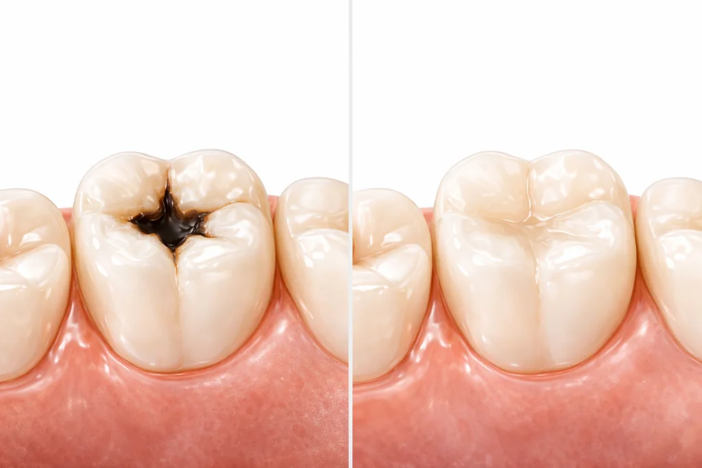 пломба на зуб до после